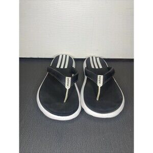 Women’s 6 Adidas Black White Stripe Logo Flip Flops Padded Comfort Summer Sandal